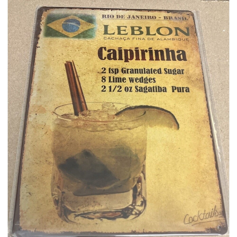 Caipirinha Drink Recipe Sign - Vintage Retro Style Metal Tin Wall  12x8”